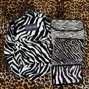 Jansport Black and White Zebra Backpack Set